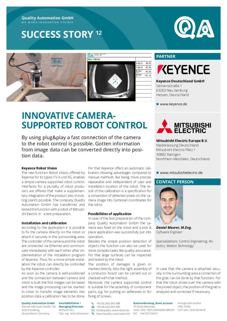 Qual­i­ty Automa­tion Suc­cess Sto­ry – inno­v­a­tive cam­era-sup­port­ed robot control
