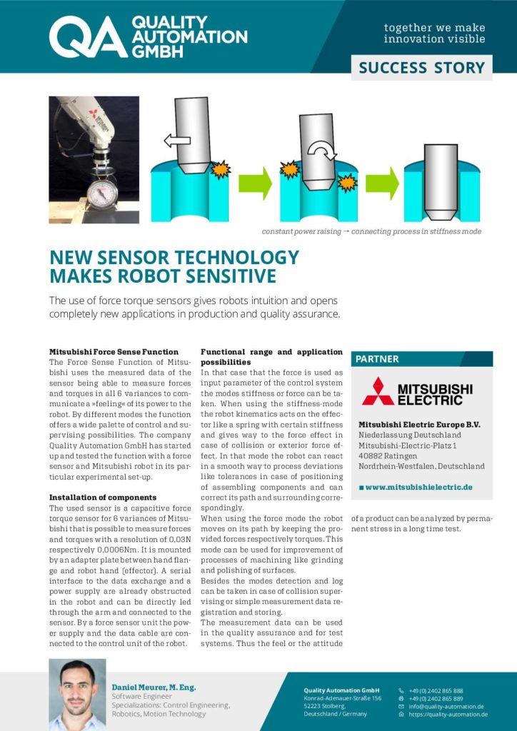 Qual­i­ty Automa­tion Suc­cess Sto­ry – new sen­sor tech­nol­o­gy makes robot sensitive