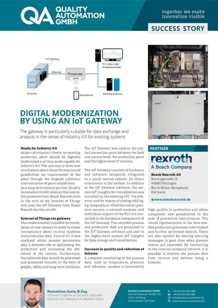 Qual­i­ty Automa­tion Suc­cess Sto­ry –  dig­i­tal mod­ern­iza­tions by using an IoT gateway