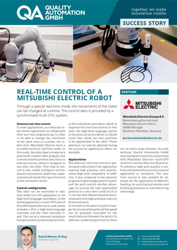 Qual­i­ty Automa­tion Suc­cess Sto­ry –  real-time con­trol of a Mit­subishi Elec­tric robot