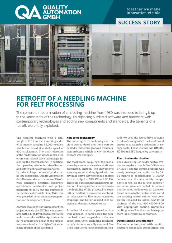 Qual­i­ty Automa­tion – Suc­cess Sto­ry –  Retro­fit of a needling machine