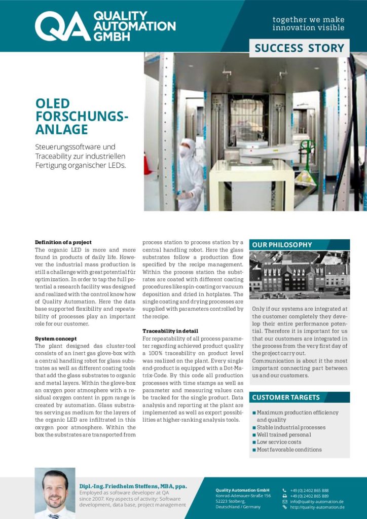 Qual­i­ty Automa­tion Suc­cess Sto­ry –  OLED Forschungsanlage