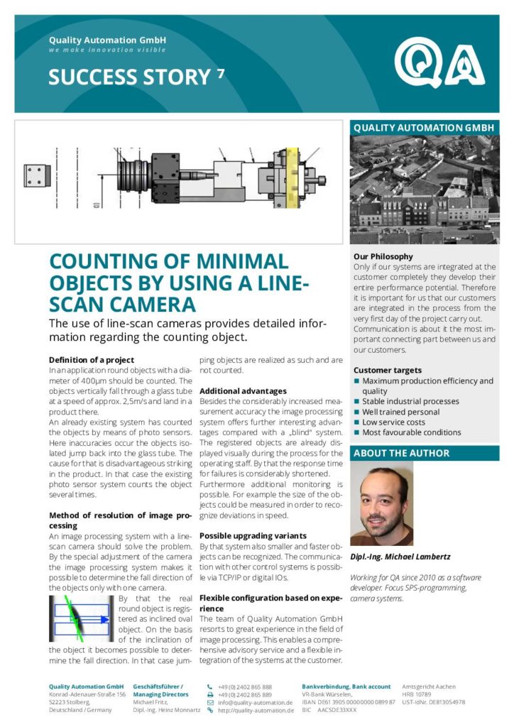 Quality Automation Success Story – counting of minimal objects by using a line-scan camera