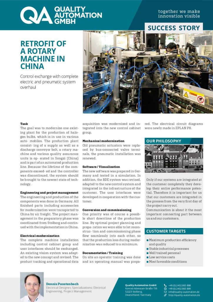 Qual­i­ty Automa­tion Suc­cess Sto­ry –  retro­fit of a rotary machine in china