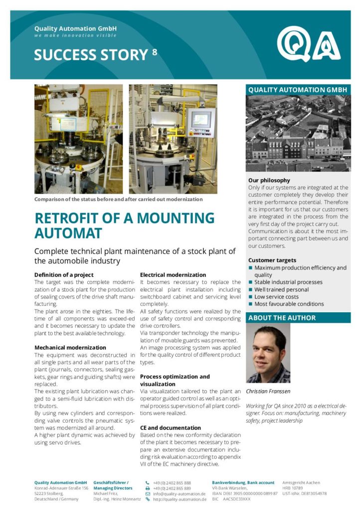 Qual­i­ty Automa­tion Suc­cess Sto­ry – retro­fit of a mount­ing automat